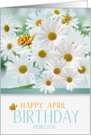 Custom April Birthday Daisies with Butterflies and a Lizard card