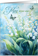 May Birthday Lily Garden with Butterflies and a Frog card