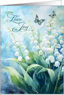 May Birthday Lily Garden with Butterflies and a Frog card