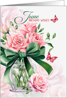 June Birthday Pink Roses with Butterflies card