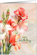 Birthday Peach Gladiolus Botanical with Name card