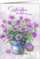 September Birthday Morning Glory with Green Cochoa birds card