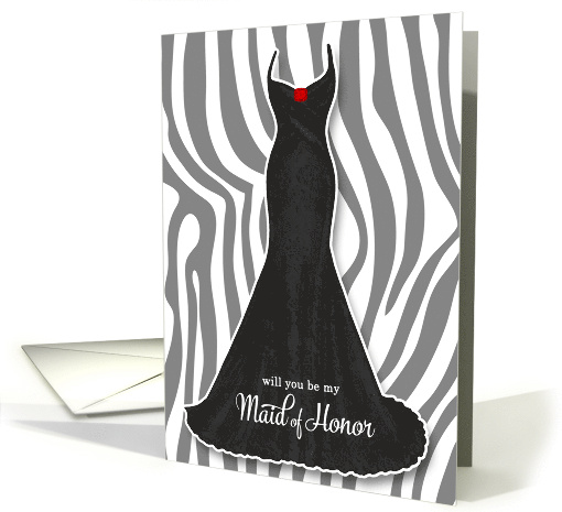 Maid of Honor Request in Black and White Zebra Print card (937681)
