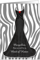 Maid of Honor Request Animal Print with Red Custom card
