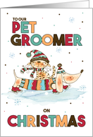 for Pet Groomer on Christmas Wiener Dog and Cat card