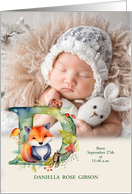 Letter D Birth Announcement Woodland Boho with Baby Photo card