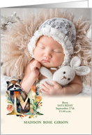 Letter M Birth Announcement Woodland Theme Custom card