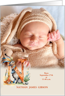 Letter N Birth Announcement Woodland Boho Theme with Photo card