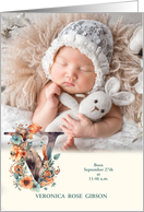 Letter V Birth Announcement Woodland Boho Theme Photo card