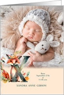 Letter X Pink Birth Announcement Woodland Boho Theme Photo card