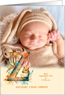 Letter Z Birth Announcement Woodland Boho Theme Photo card