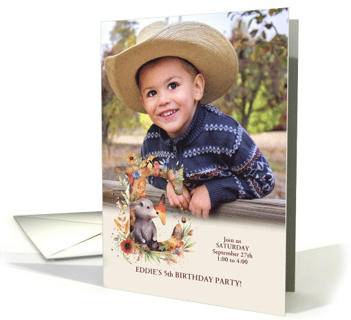 E for Elephant Blue Birthday Party Invitation with Boy's Photo card