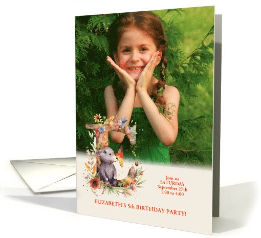 E for Elephant Pink Birthday Party Invitation with Girl's Photo card