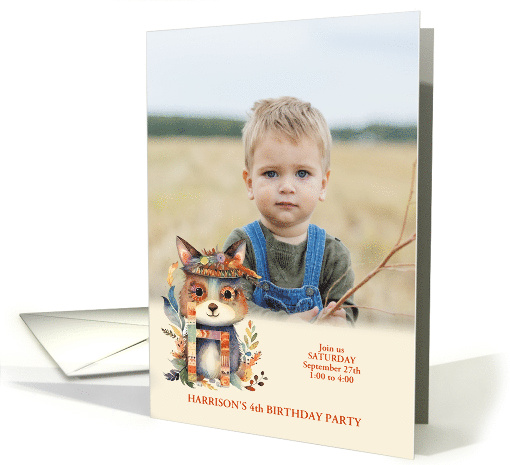 H for Hippo Blue Birthday Party Invitation with Boy's Photo card