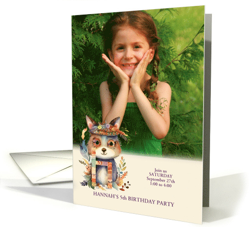 Letter H Birthday Party Invitation Girl's Photo Bohemian Woodland card
