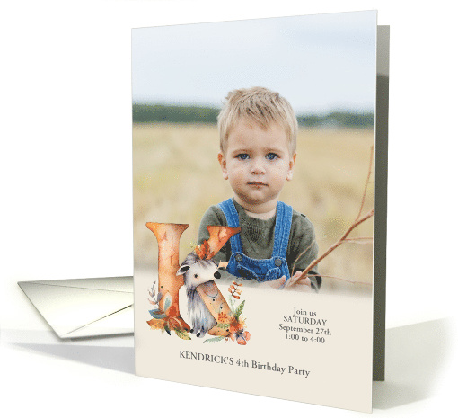 Letter K Birthday Party Invitation Woodland Creature Photo card