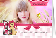 L for Lion Pink Birthday Party Invitation with Girl’s Photo card