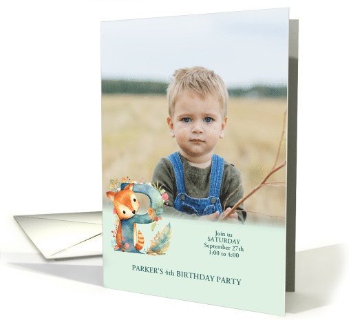 Letter P Birthday Party Invitation Woodland Themed Custom card