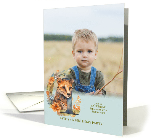 Letter T Birthday Party Invitation Wildlife Boho Theme Custom card