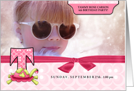 T for Turtle Pink Birthday Party Invitation with Girl’s Photo card