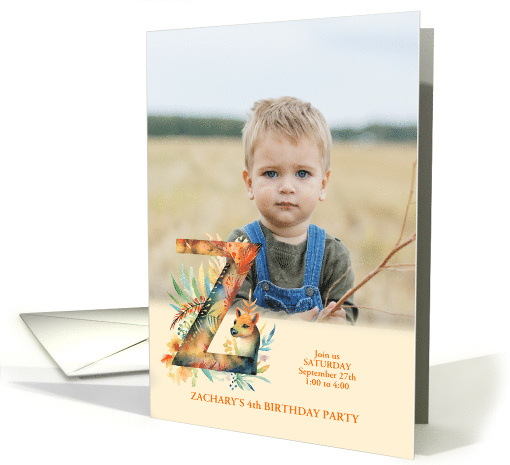 Letter Z Birthday Party Invitation Woodland Boho Theme Photo card