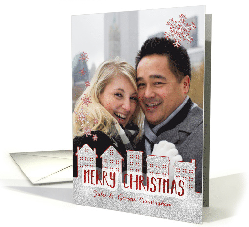 Fun Faux Glitter Christmas in Silver and Red with Neighborhood card