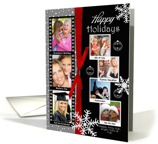 7 Photo Happy Holidays Classic Black Snowflake Custom card (944454)