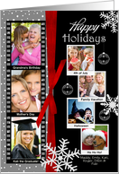 7 Photo Happy Holidays Classic Black Snowflake Custom card