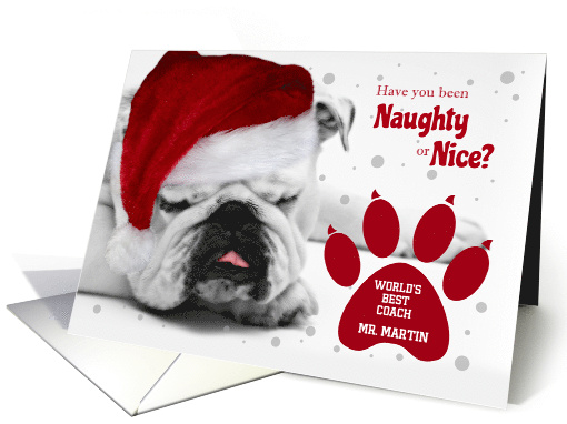 for Coach Custom Christmas Bulldog in a Santa Hat card (953421)