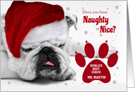 for Coach Custom Christmas Bulldog in a Santa Hat card