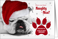 for Neighbor Christmas Bulldog in a Santa Hat Custom Name card