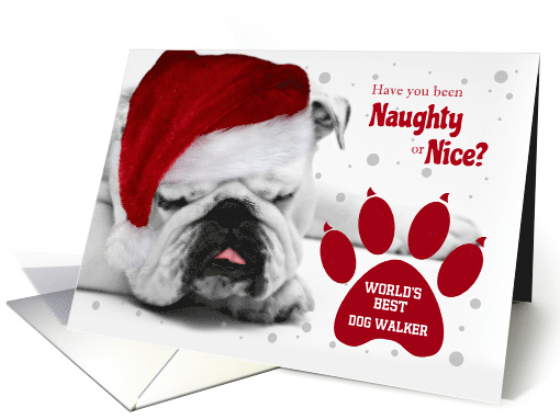 World's Best Dog Walker Christmas Bulldog in a Santa Hat Custom card