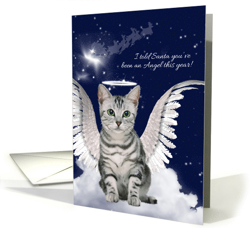 Gray Tabby Cat Angel with Halo and Wings Pet Lover Christmas card