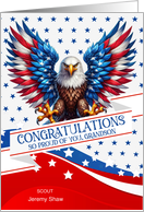 for Grandson Scout Congratulations Patriotic Eagle Custom Name card