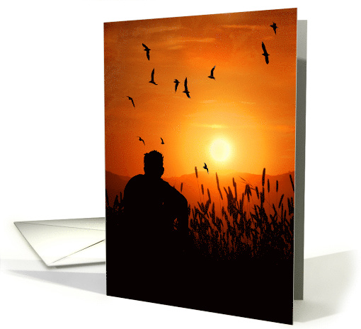 Male Silhouette Sunset Mountain Scenic Blank All Occasion card