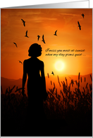 Missing You Female Silhouette Sunset Mountain Scenic card