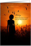 Missing You Female Silhouette Sunset Mountain Scenic Custom card