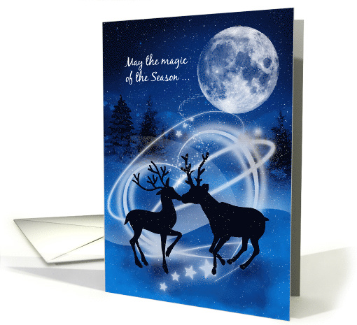Anniversary on Christmas Eve Kissing Reindeer in the Snow card