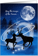 Anniversary on Christmas Eve Kissing Reindeer in the Snow card