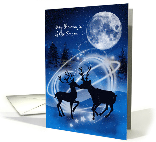 Anniversary on Christmas Day Kissing Reindeer in the Snow card