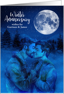 Life Partner Two Men Wintertime Anniversary with Custom Names card