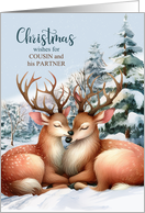 for Cousin and His Partner on Christmas Kissing Reindeer card