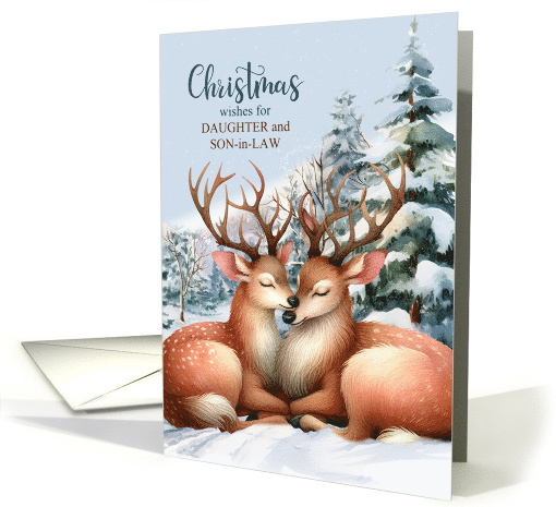 for Daughter and Son-in-Law on Christmas Kissing Reindeer card