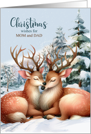 for Mom and Dad on Christmas Kissing Reindeer in the Snow card