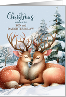 for Son and Daughter in Law on Christmas Kissing Reindeer card