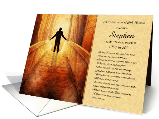 Male Celebration of Life Service Invitation Golden Bridge Custom card