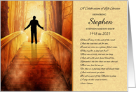 Male Celebration of Life Service Invitation Golden Bridge Custom card