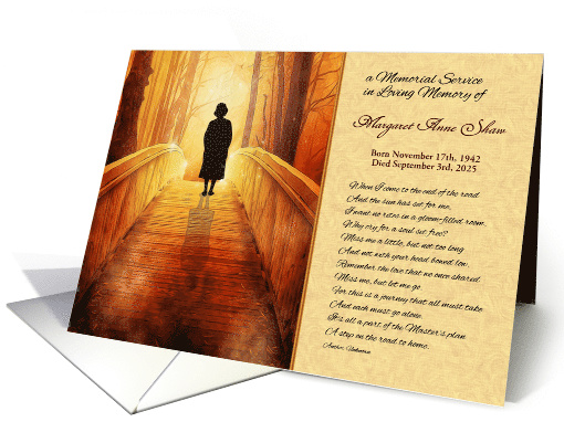 Female Silhouette Memorial Service Invitation Golden Bridge card