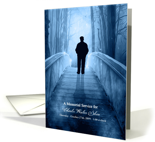Male Memorial Service Invitation Heavenly Bridge in Blue Custom card