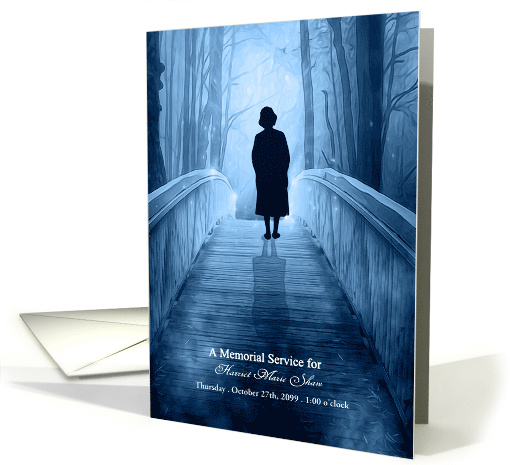 Female Memorial Service Invitation Blue Heavenly Bridge Custom card